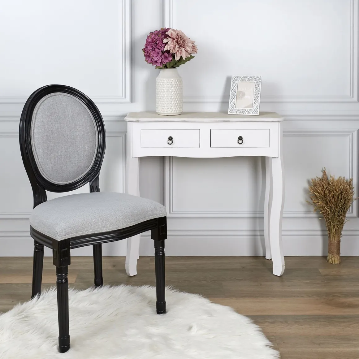 La Chaise Longue Mobilier-CHAISE ELEONOR NOIR TISSU GRIS - Lot de 2