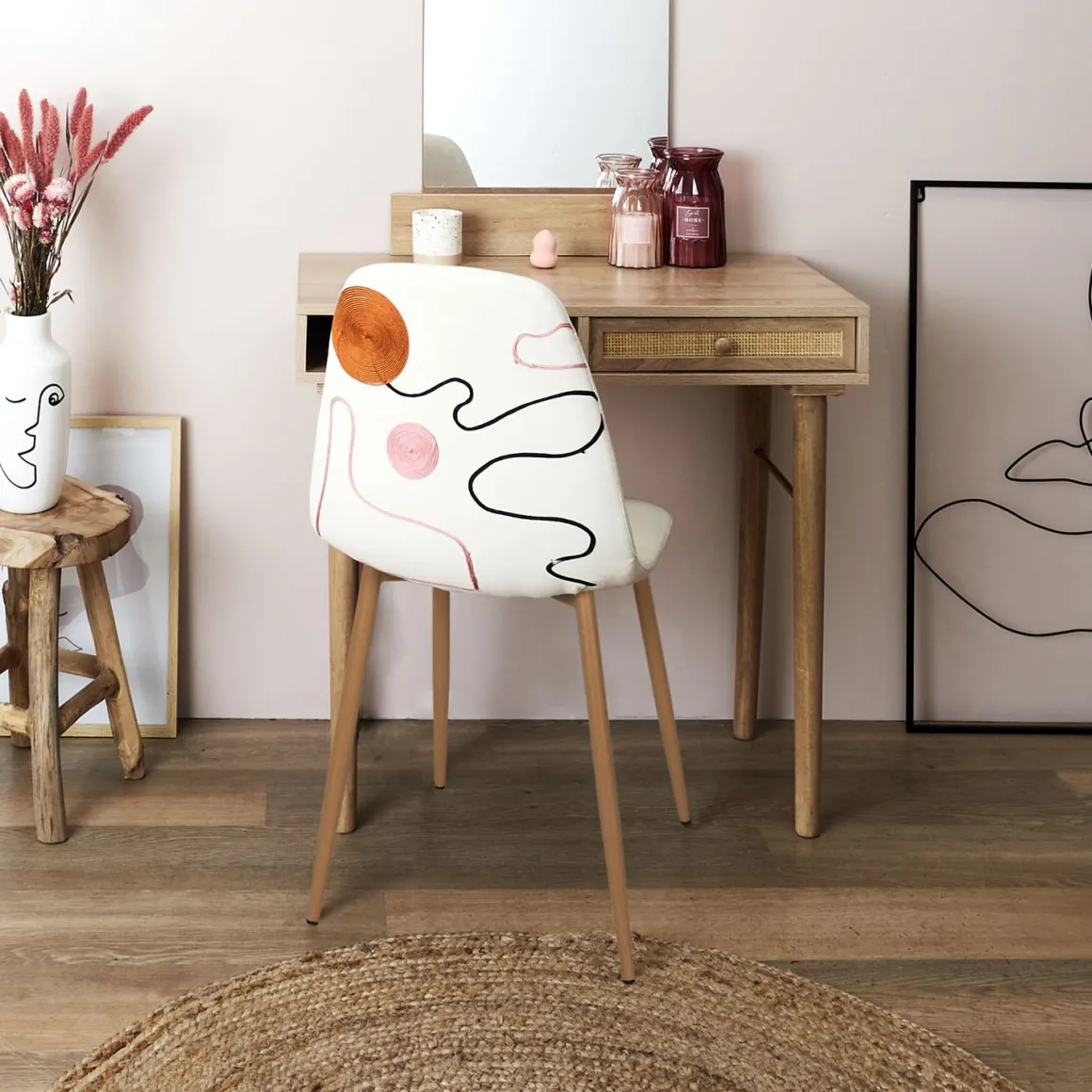 La Chaise Longue Mobilier-CHAISE POESIE PIEDS METAL IMITATION BOIS - Lot de 4