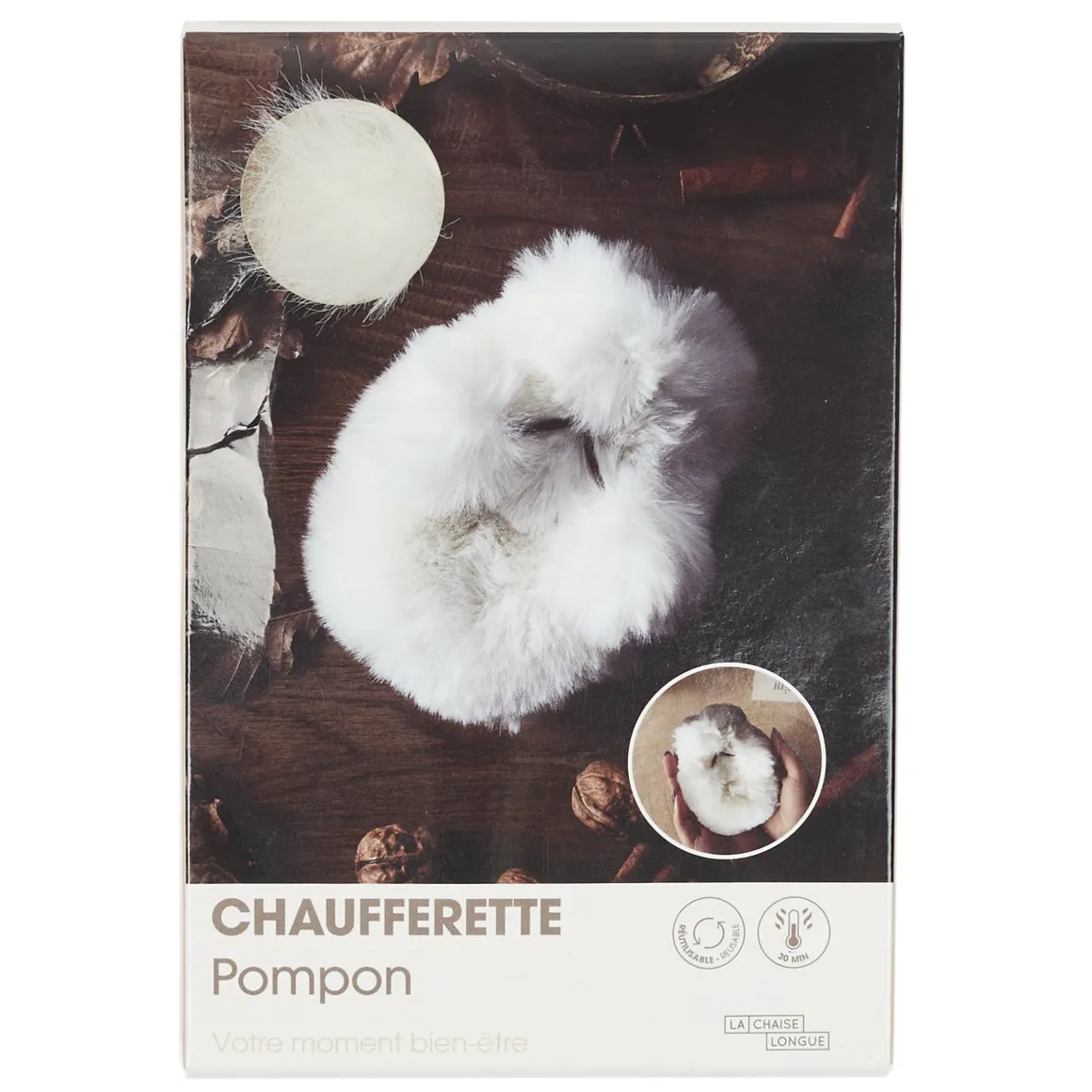 La Chaise Longue Cocoon-CHAUFFERETTE POMPON FAUSSE FOURRURE