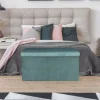 La Chaise Longue Mobilier-COFFRE BANC PLIABLE VELOURS COTELE GIULIA BLEU