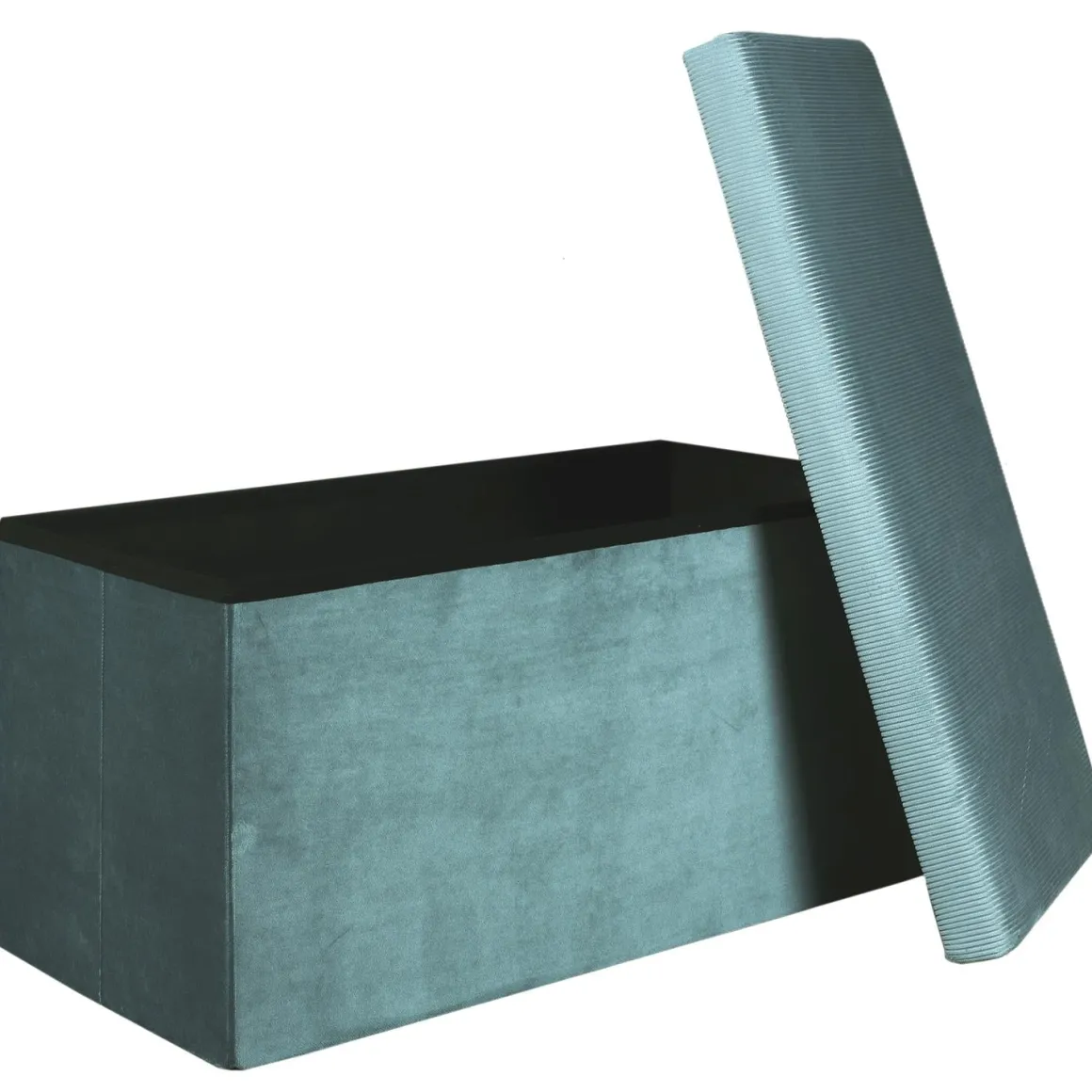 La Chaise Longue Mobilier-COFFRE BANC PLIABLE VELOURS COTELE GIULIA BLEU