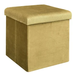 La Chaise Longue Mobilier-COFFRE POUF PLIABLE VELOURS COTELE GIULIA JAUNE