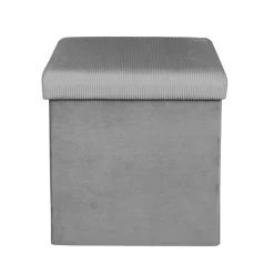 La Chaise Longue Mobilier-COFFRE POUF PLIABLE VELOURS COTELE GIULIA GRIS