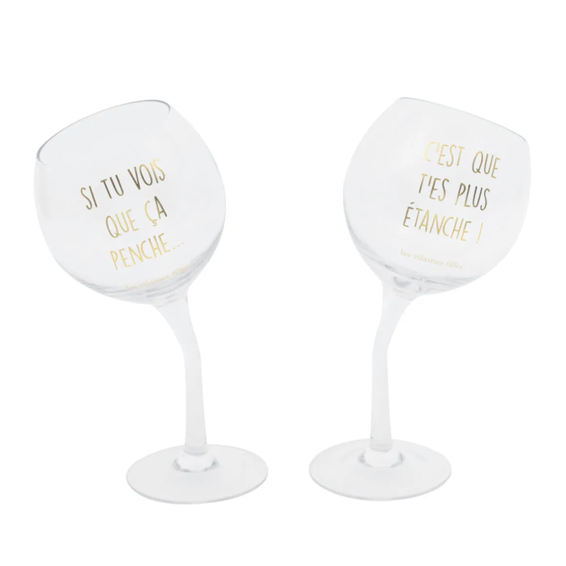 La Chaise Longue Vin & Champagne|Boissons & Cocktails-COFFRET 2 VERRES PENCHES DORES