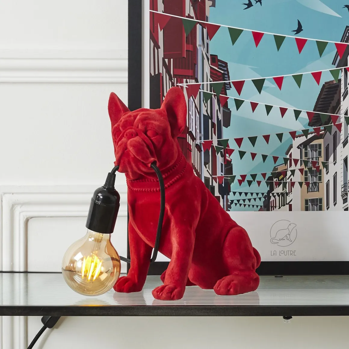 La Chaise Longue Déco-LAMPE BOULEDOGUE RED VELVET