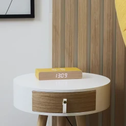 La Chaise Longue Horloge & Réveil-REVEIL CHARGEUR BOIS JAUNE