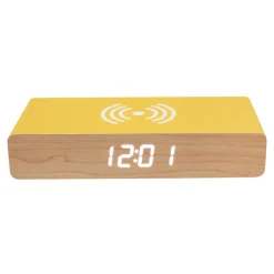 La Chaise Longue Horloge & Réveil-REVEIL CHARGEUR BOIS JAUNE