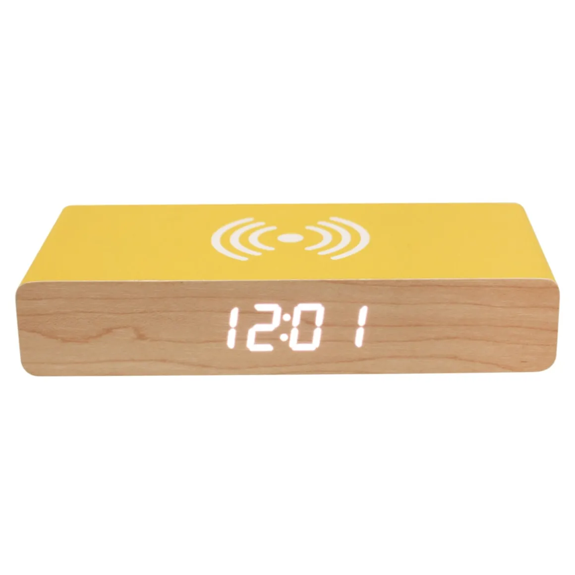 La Chaise Longue Horloge & Réveil-REVEIL CHARGEUR BOIS JAUNE
