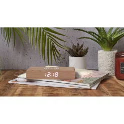 La Chaise Longue Horloge & Réveil-REVEIL CHARGEUR BOIS NATUREL
