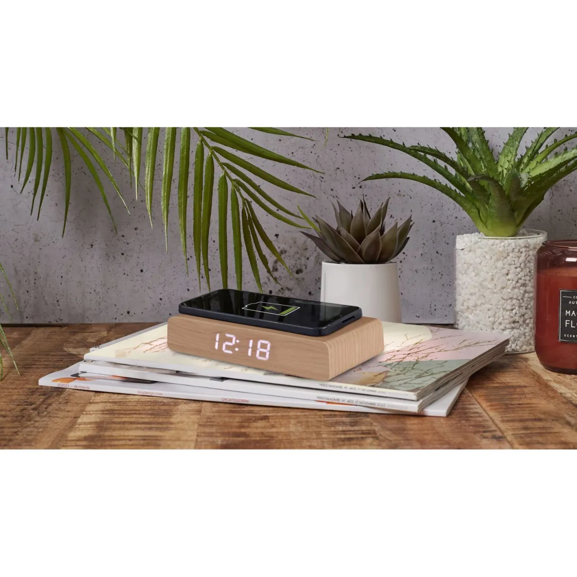 La Chaise Longue Horloge & Réveil-REVEIL CHARGEUR BOIS NATUREL