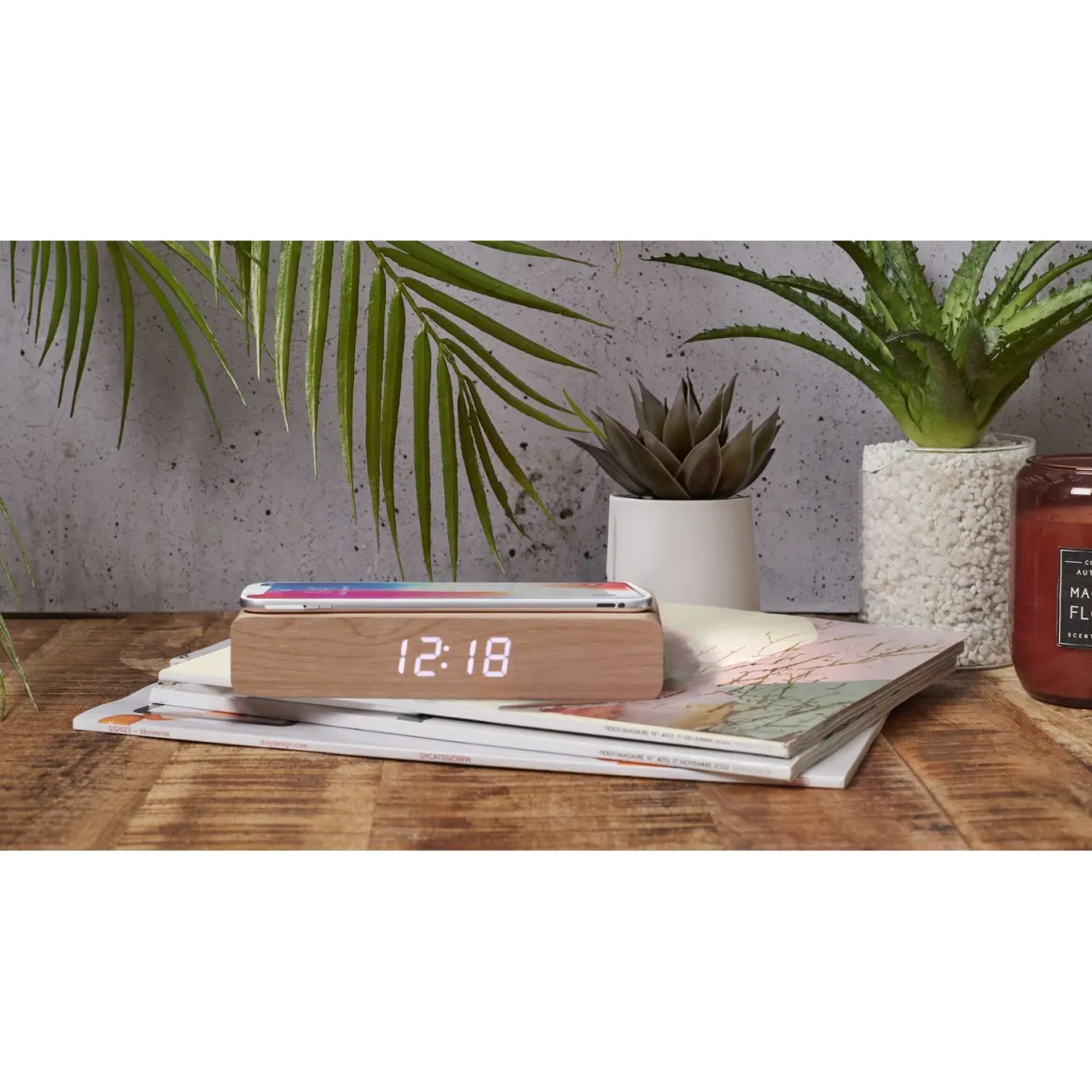 La Chaise Longue Horloge & Réveil-REVEIL CHARGEUR BOIS NATUREL