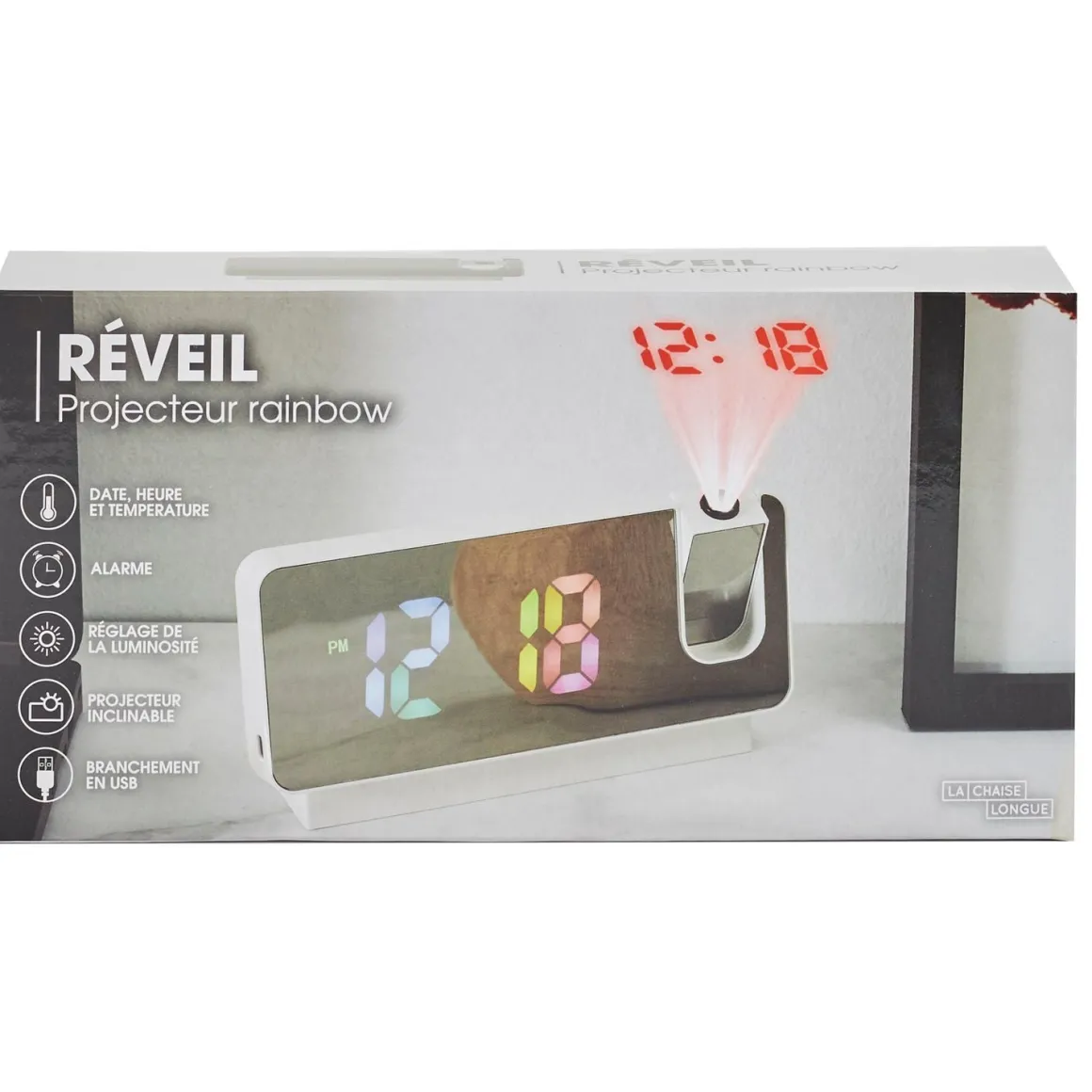 La Chaise Longue Horloge & Réveil-REVEIL PROJECTEUR MIROIR RAINBOW