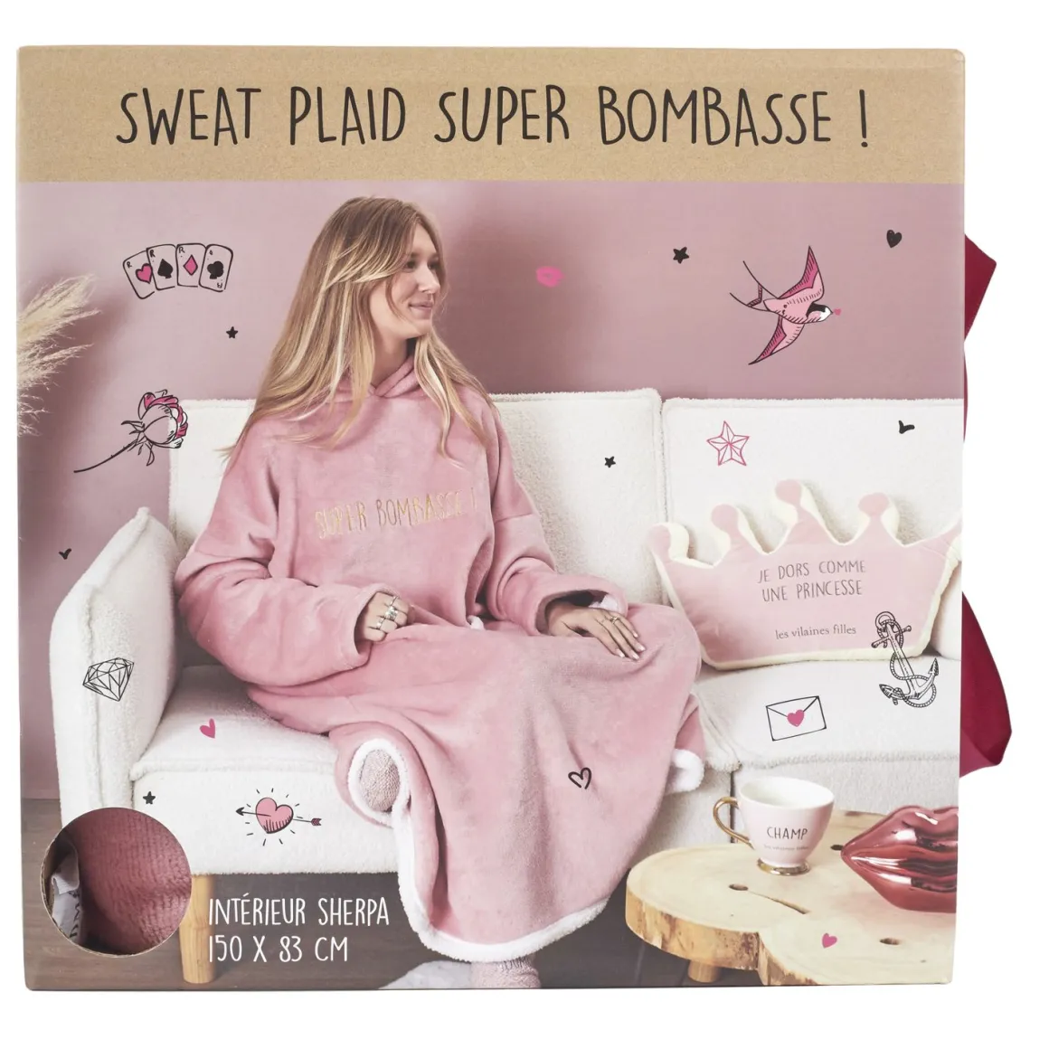 La Chaise Longue Cocoon-SWEAT PLAID BOMBASSE ROSE