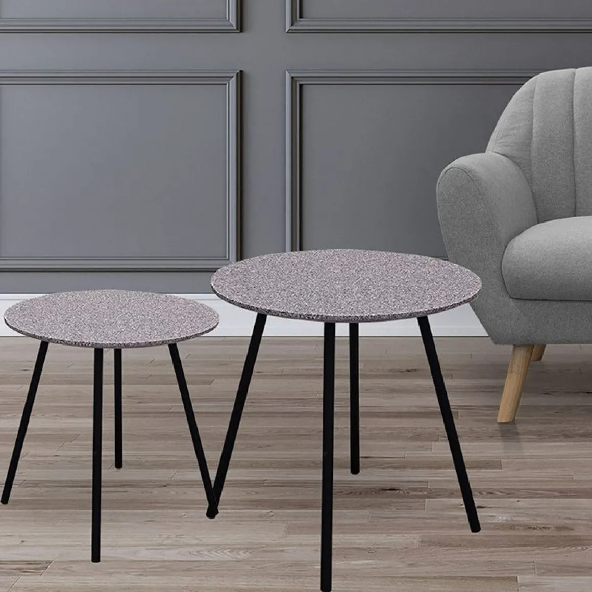 La Chaise Longue Mobilier-TABLE EFFET GRANIT GRIS X2 PLUTON
